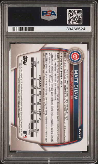 2023 BOWMAN DRAFT MATT SHAW CHROME #BDC-33 PSA 10 GEM MT