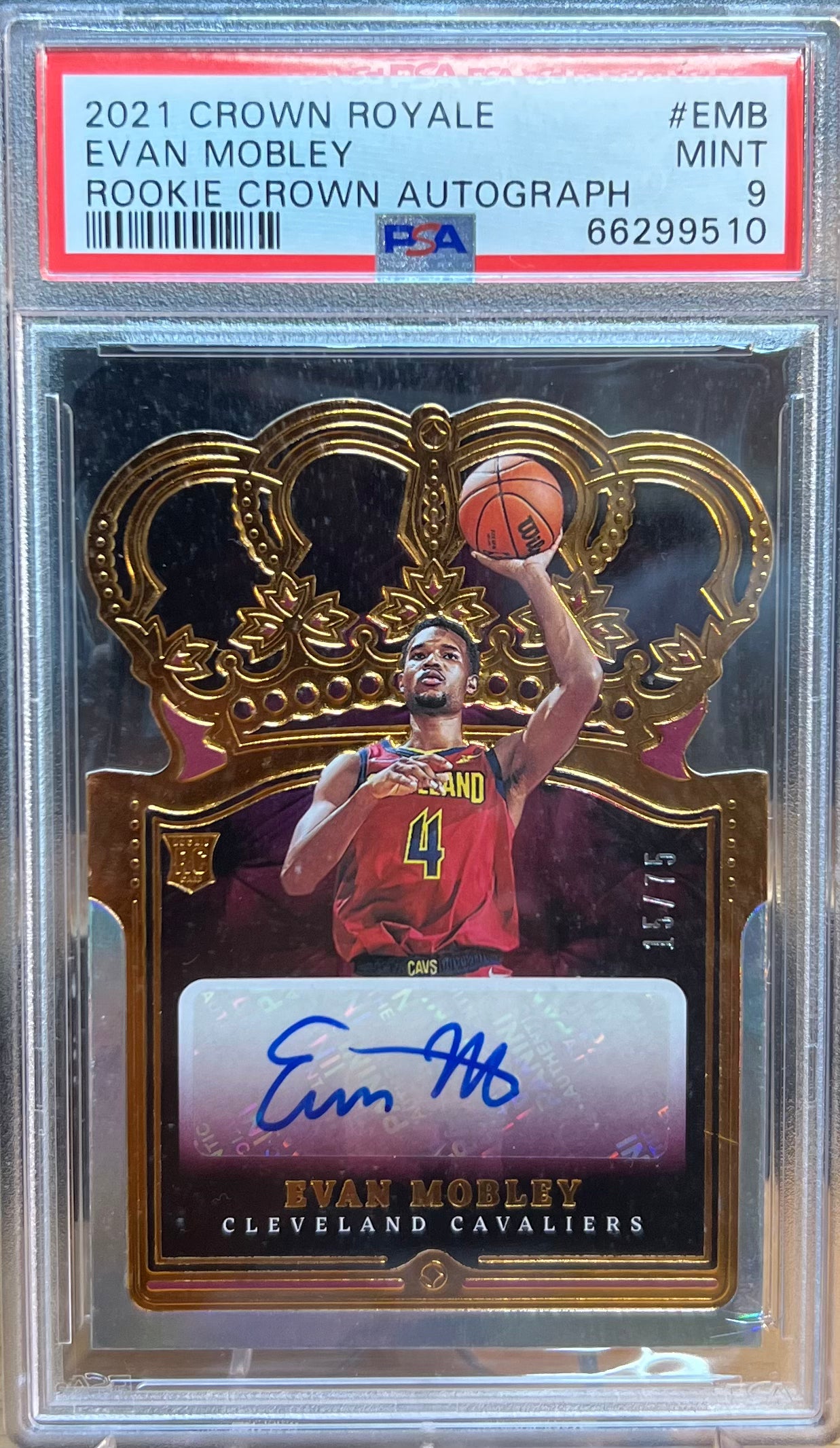 2021 PANINI CROWN ROYALE ROOKIE CROWN AUTOGRAPHS EVAN MOBLEY /75 #RC-EMB PSA 9 MINT