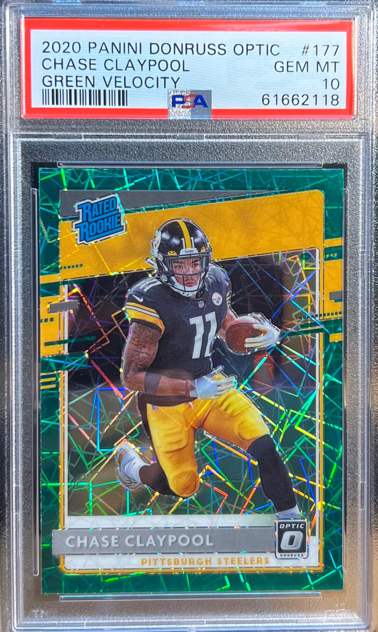 2020 PANINI DONRUSS OPTIC CHASE CLAYPOOL GREEN VELOCITY #177 PSA 10 GEM MT