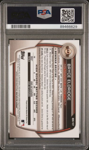 2023 BOWMAN DRAFT BRYCE ELDRIDGE CHROME #BDC-107 PSA 9 MINT