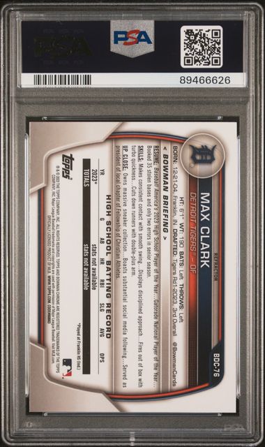 2023 BOWMAN DRAFT MAX CLARK CHROME-REFRACTOR #BDC-76 PSA 10 GEM MT