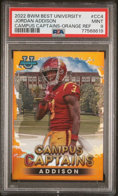 2022 BOWMAN'S BEST UNIVERSITY JORDAN ADDISON CAMPUS CAPTAINS ORANGE /25  #CC4 PSA 9 MINT