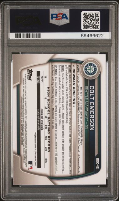 2023 BOWMAN DRAFT COLT EMERSON CHROME #BDC-42 PSA 10 GEM MT