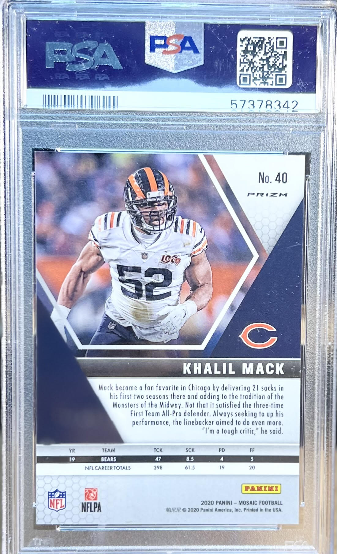 2020 PANINI MOSAIC KHALIL MACK PINK FLUORESCENT /10 #40 PSA 10 GEM MT